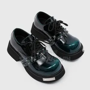 Balenciaga Derby Shoes - Dark Green Metal Spike & Skull Accent