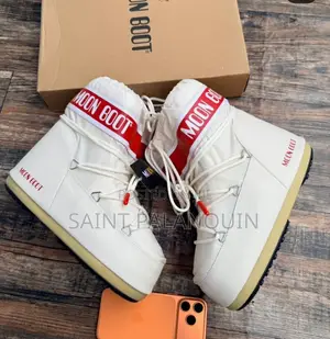 White Moon Boot Snow Boots with Red Logo Strap