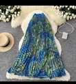 Women's Vintage Print Long Pleated High-Waisted Skirt - 1