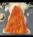 Women's Vintage Print Long Pleated High-Waisted Skirt - 3