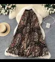 Women's Vintage Print Long Pleated High-Waisted Skirt - 5