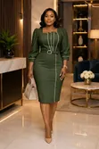 Ladies Fitted Office Dress - Blue - 3