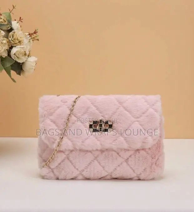 Women's Pink Faux Fur Crossbody Bag - 1