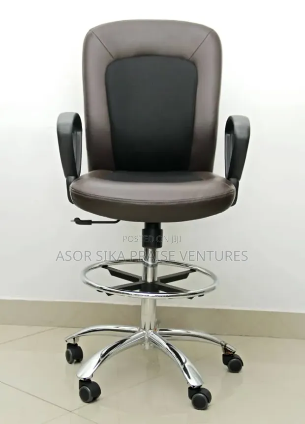 Black Leather Counter Chair - 1