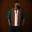 Short-Sleeved Vertical Colorblock Knit Quarter-Zip Polo Shirt - 4