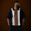 Short-Sleeved Vertical Colorblock Knit Quarter-Zip Polo Shirt - 5