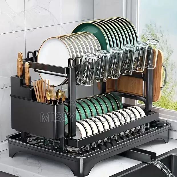 Dish Drying Rack with Drainboard - 2 Tiers - 1