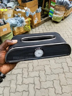 Car Tissue Box with Clock - Woodgrain Finish
