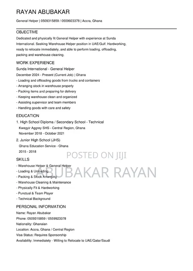 Hotel Room Attendant CV - Abubakar - 1