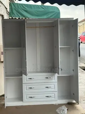 Modern 4-Door White Wardrobe with Drawers
