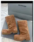 Brown Suede Balenciaga Alaska Fur High Boots with Track Sole - 2