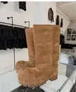 Brown Suede Balenciaga Alaska Fur High Boots with Track Sole - 3