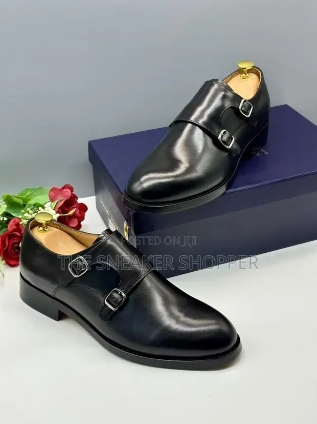 Double Monk Strap Formal Shoes - Black Leather - 1