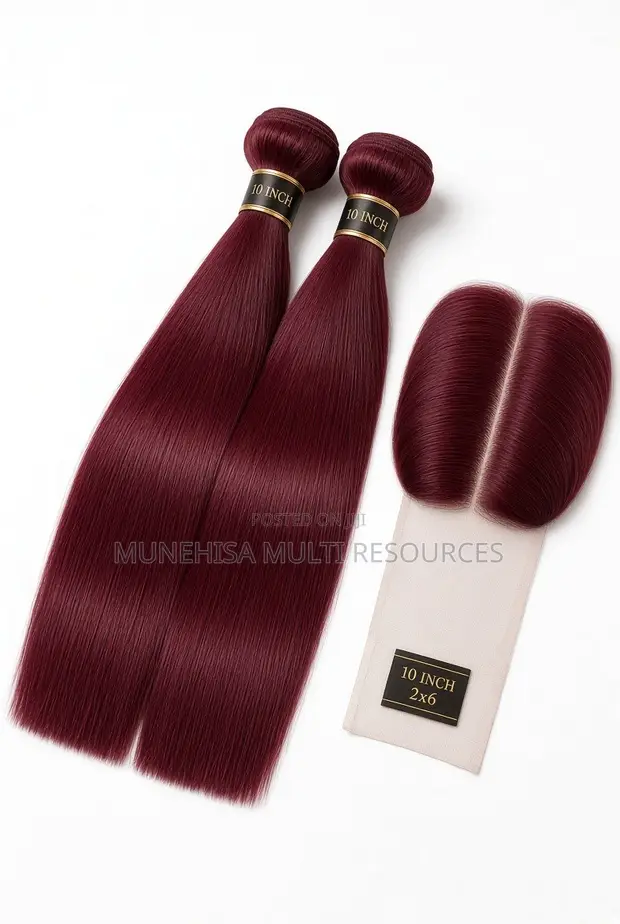 Burgundy Bone Straight Hair - 10" 2 Bundles + 10" 2x6 Closure - 1