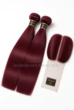 Burgundy Bone Straight Hair - 10" 2 Bundles + 10" 2x6 Closure