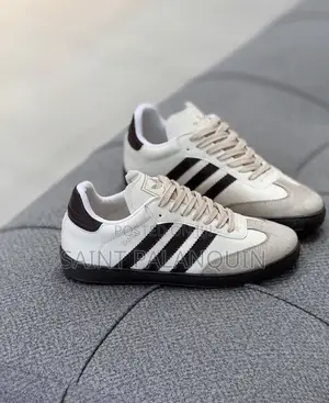 Adidas Samba Sneakers - White Leather & Brown Stripes