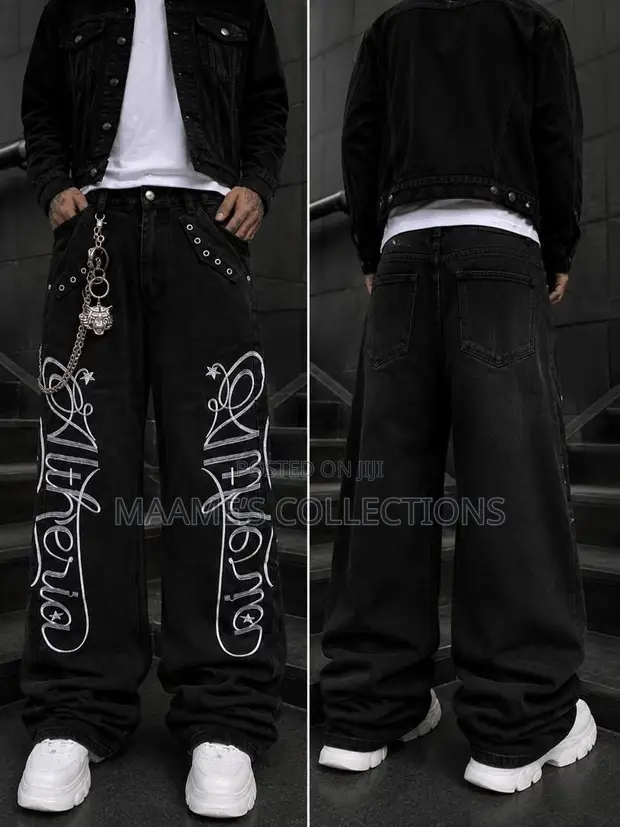 Men's Light-Wash Wide-Leg Baggy Denim Jeans - 1