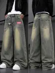 Men's Light-Wash Wide-Leg Baggy Denim Jeans - 2