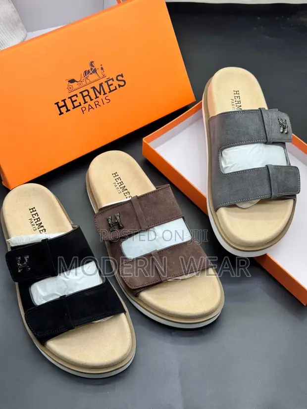 Hermès Suede Double-Strap Slide Sandals - 1
