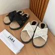 Zara Woven Cross-Strap Slide Sandals - 1