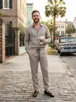 Men's Linen Long Sleeve Top and Trousers Co-Ord Set - 2