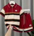 Men's Striped Short-Sleeve Polo Top and Down Shorts Set - 2