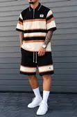 Men's Striped Short-Sleeve Polo Top and Down Shorts Set - 5