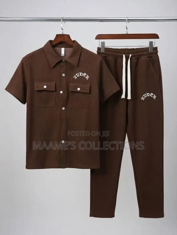 Men's Short-Sleeve Shirt and Matching Long Pants Co-Ord Set - 1