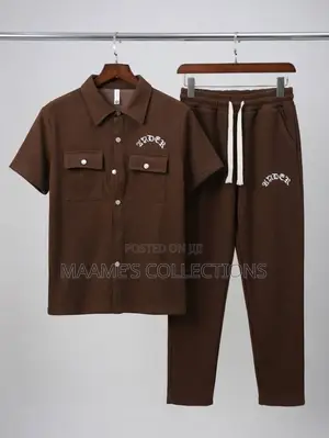 Men's Short-Sleeve Shirt and Matching Long Pants Co-Ord Set
