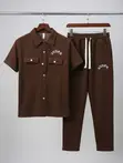 Men's Short-Sleeve Shirt and Matching Long Pants Co-Ord Set - 1