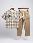 Men's Short-Sleeve Shirt and Matching Long Pants Co-Ord Set - 4