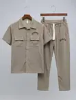 Men's Short-Sleeve Shirt and Matching Long Pants Co-Ord Set - 5