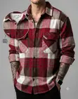 Men's Plaid Flannel Double-Pocket Long-Sleeve Shirt - 5