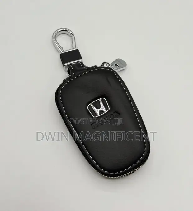 Black Pebbled Leather Zipper Car Key Pouch - 1