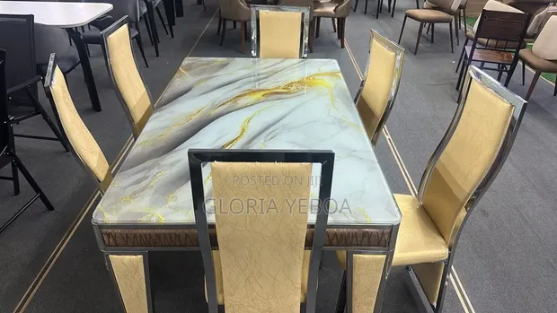 Luxury Marble-Style 6-Seater Dining Set - 1