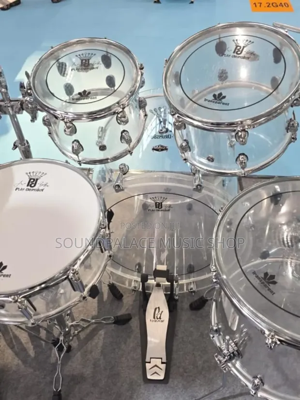 Brand New Clear Acrylic Acoustic Drum Set with Chrome Hardware (7-Piece) - 1