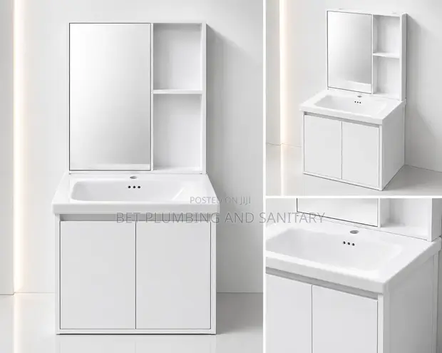 All White Cabinet Basin with Mirror - 1