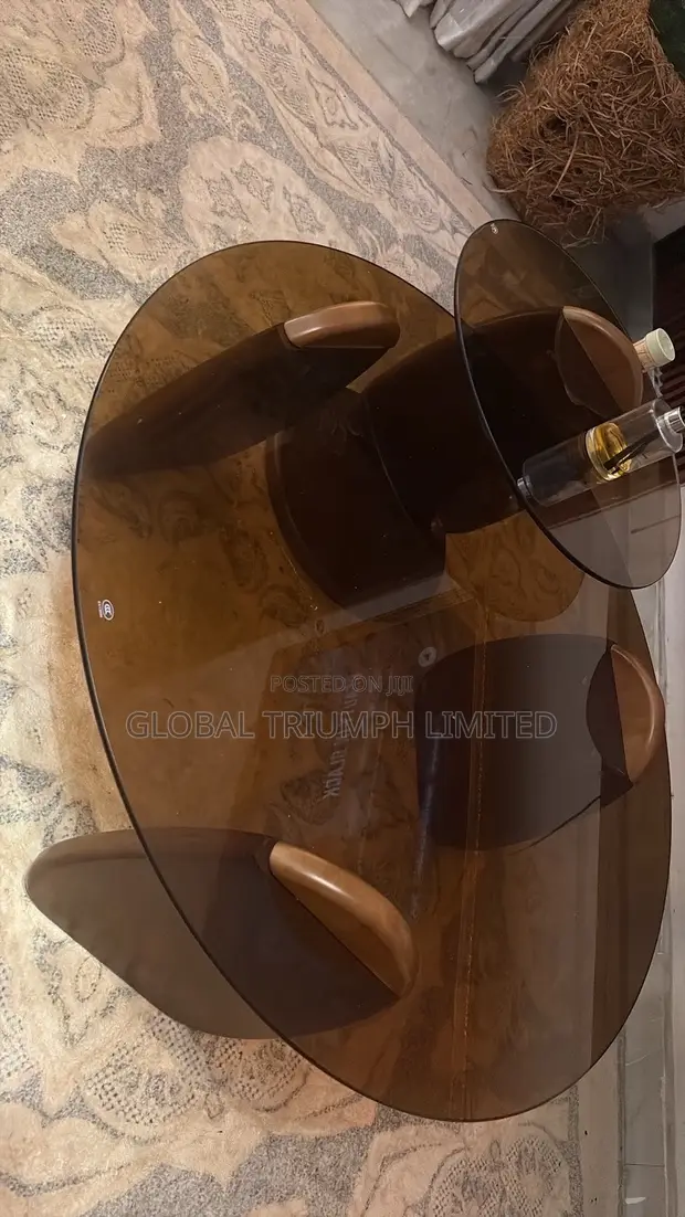 Round Multi-Tiered Coffee Table - Smoked Glass & Burl Wood Finish - 1