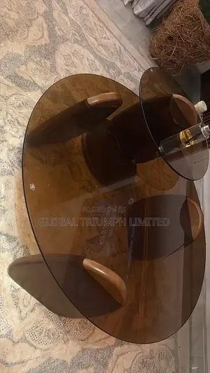 Round Multi-Tiered Coffee Table - Smoked Glass & Burl Wood Finish