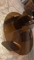 Round Multi-Tiered Coffee Table - Smoked Glass & Burl Wood Finish - 2