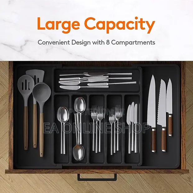 Adjustable Plastic Drawer Organizer & Cutlery Holder - 1