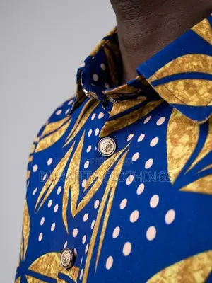 Men's Blue Gold African Print Short Sleeve Shirt