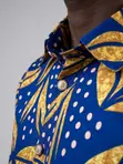 Men's Blue Gold African Print Short Sleeve Shirt - 1