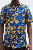 Men's Blue Gold African Print Short Sleeve Shirt - 4