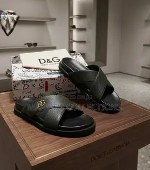 Dolce & Gabbana Men's Leather Cross-Strap Slide Sandals