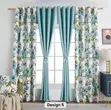 3 Piece Teal Floral & Solid Panel Curtains - 1