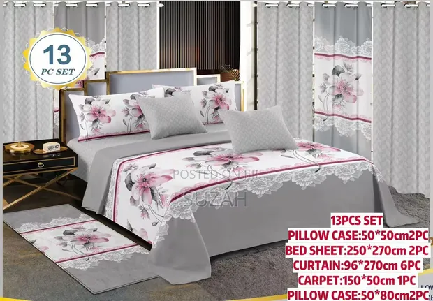Bedsheets, Curtains & Pillowcases Set (13 Items) - 1