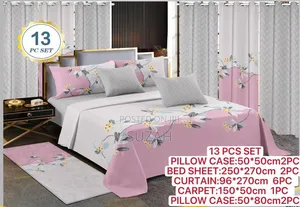 Set Curtains, Carpet & Bedsheets - 13 Items