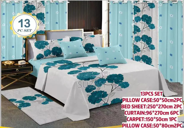 Living Room Decorative Beddings and Curtains Set - 1