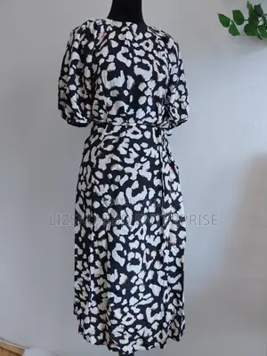 Primark Black and White Animal-Print Midi Dress